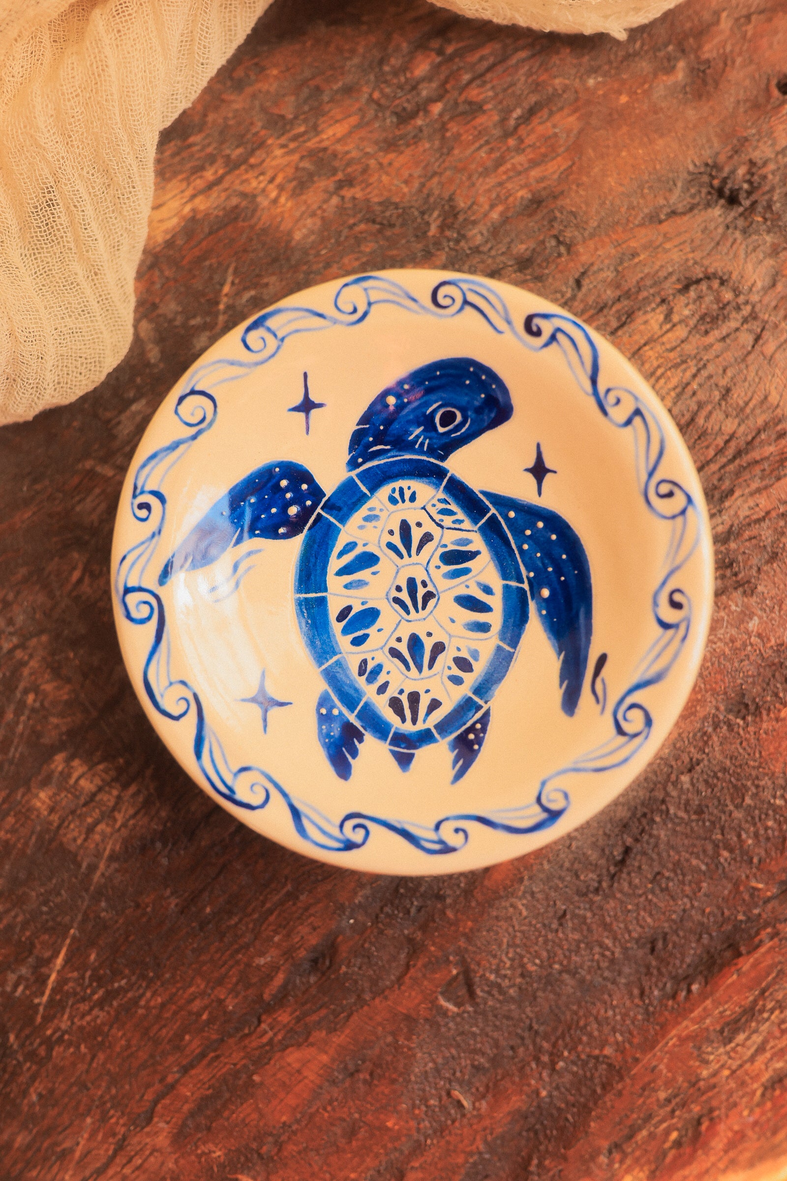 Painted Blue Porcelain Sea Turtle Trinket Dish