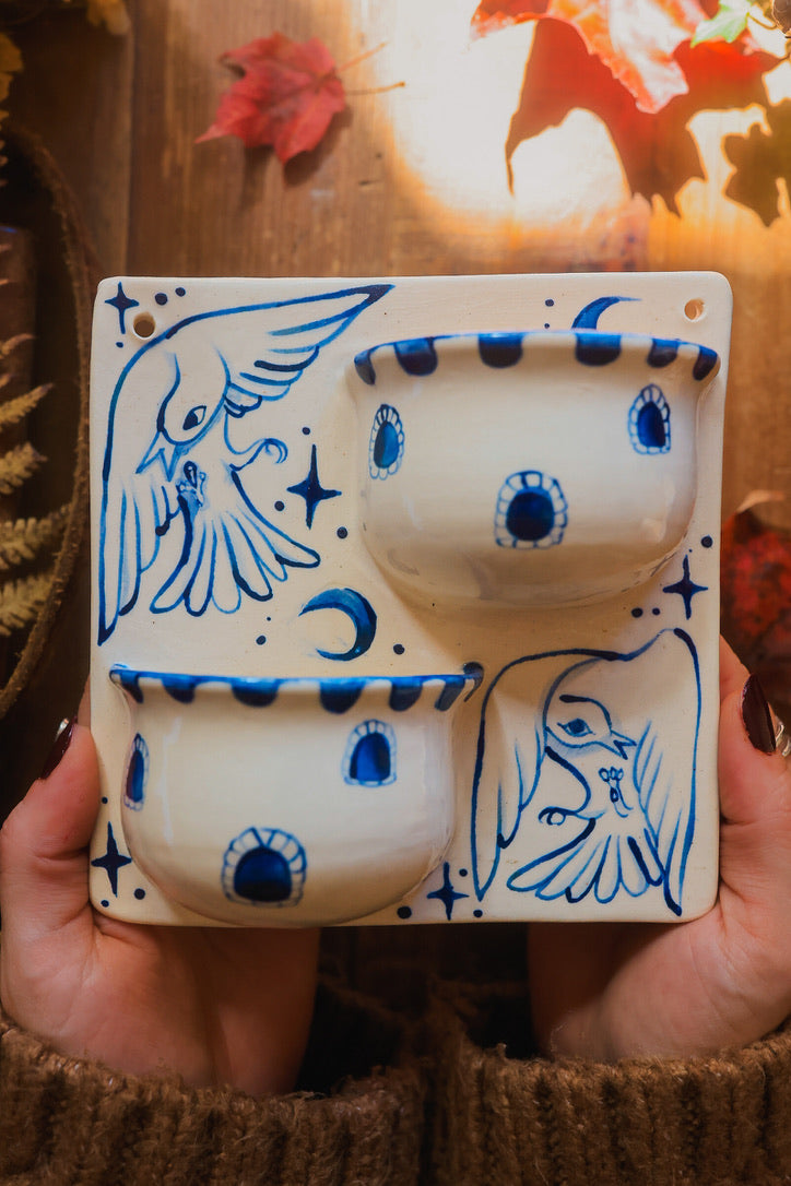 Birds of the Citadel Double Wall Pockets in Painted Blue-On-White Porcelain