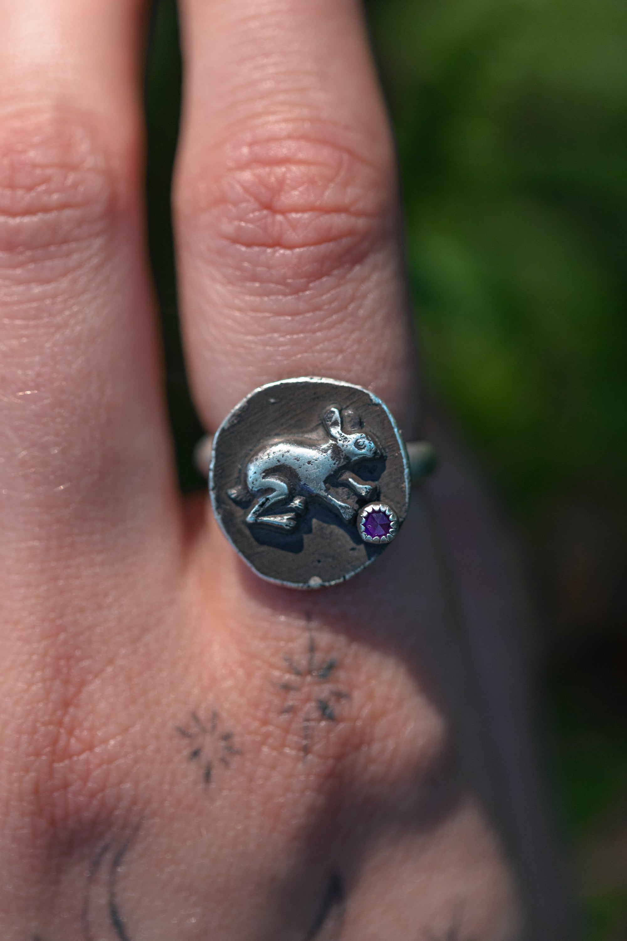 Little Jewel Thief Ring ~ Antiqued Silver with Amethyst