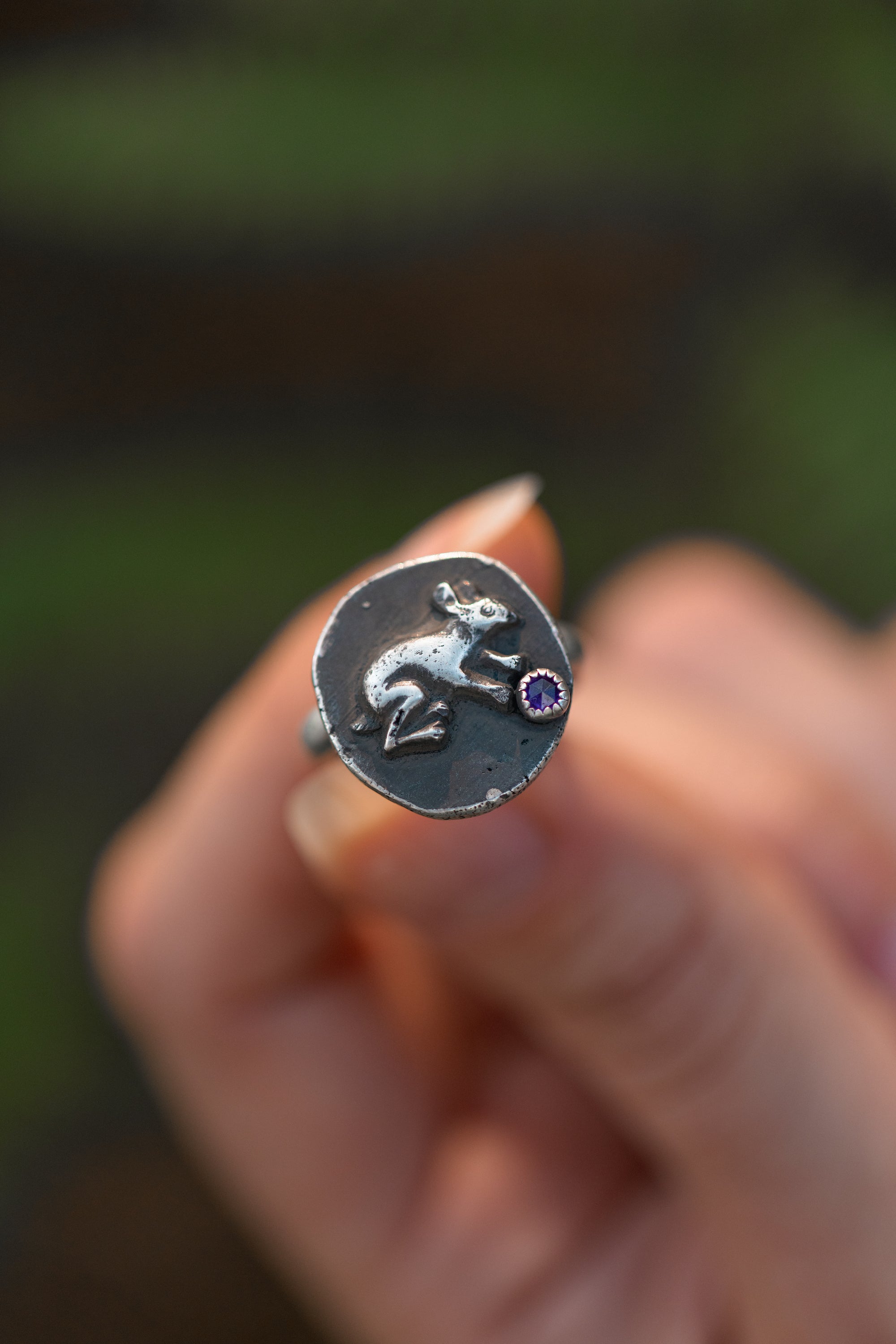 Little Jewel Thief Ring ~ Antiqued Silver with Amethyst
