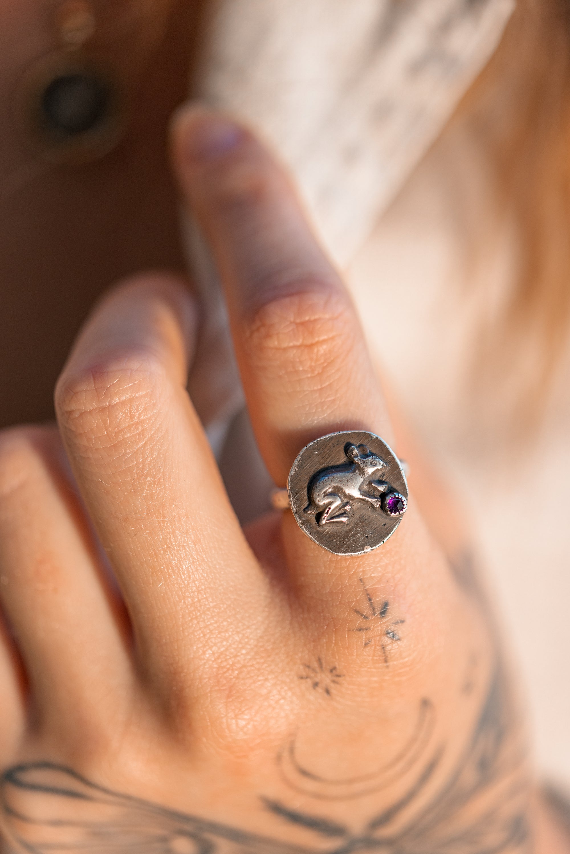 Little Jewel Thief Ring ~ Antiqued Silver with Amethyst
