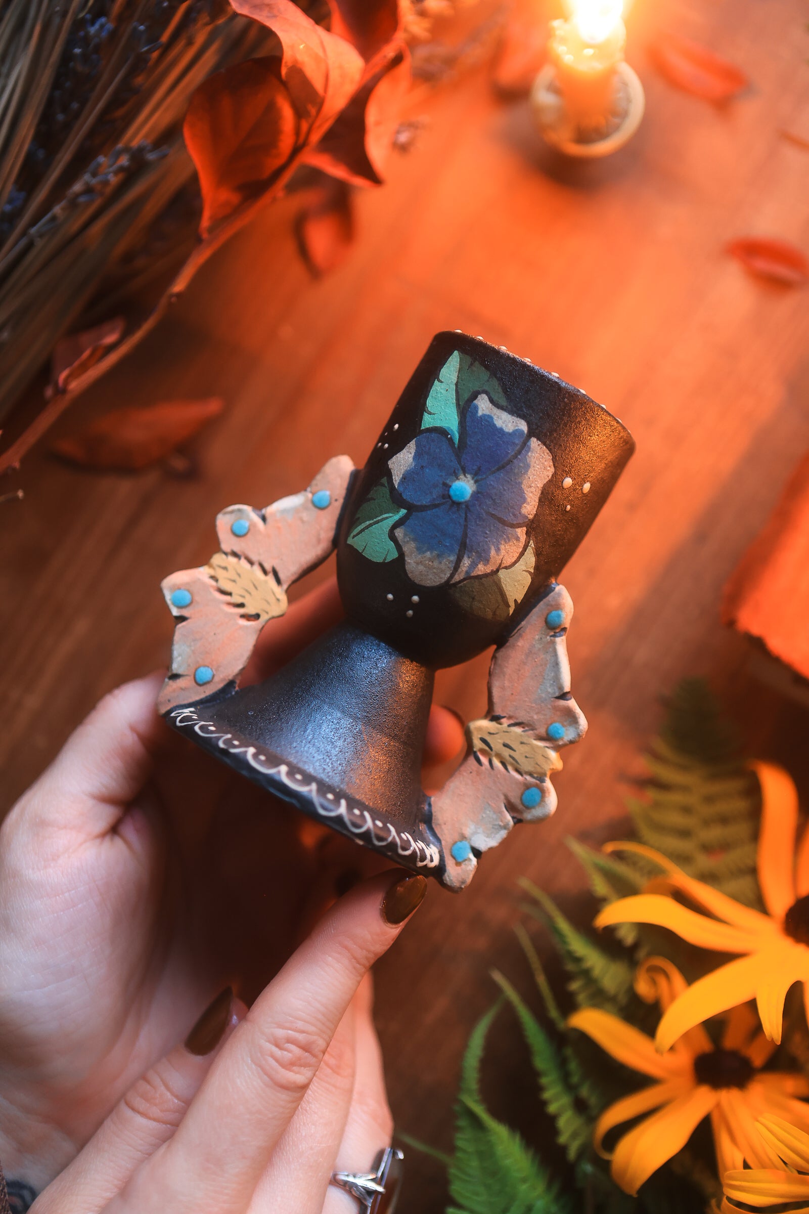Midnight Autumn Moths Candle Sconce