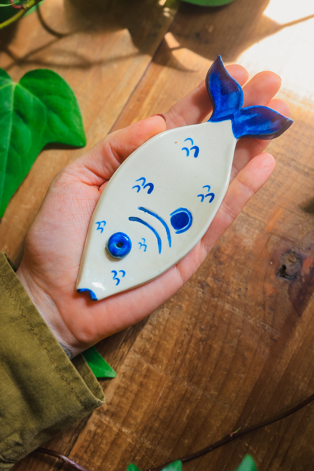 Porcelain Incense Fish Dish in Washed Cobalt