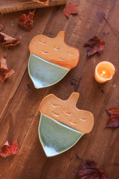 Pair of Autumn Forest Acorn Dishes in Porcelain