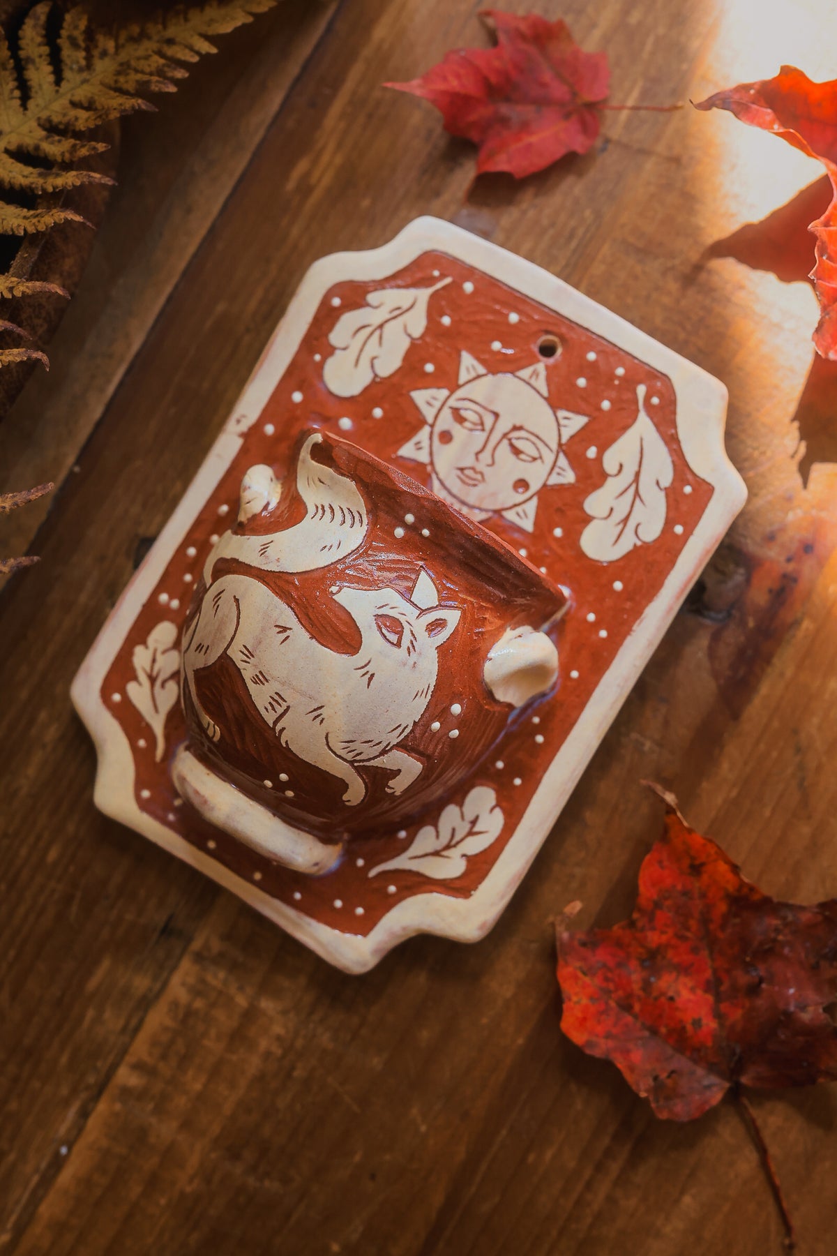 Autumn Forest Fox Wall Pocket in Terracotta