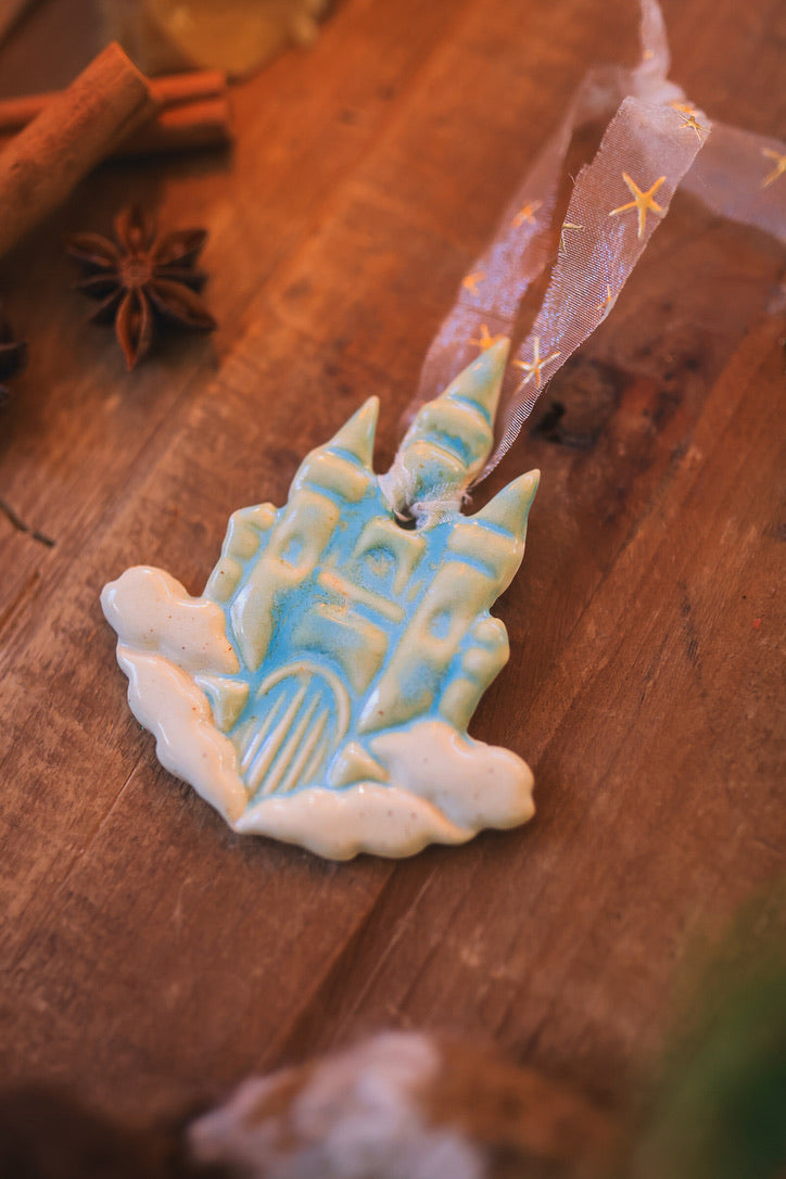 The Cloud Castle Holiday Ornament in Turquoise Porcelain