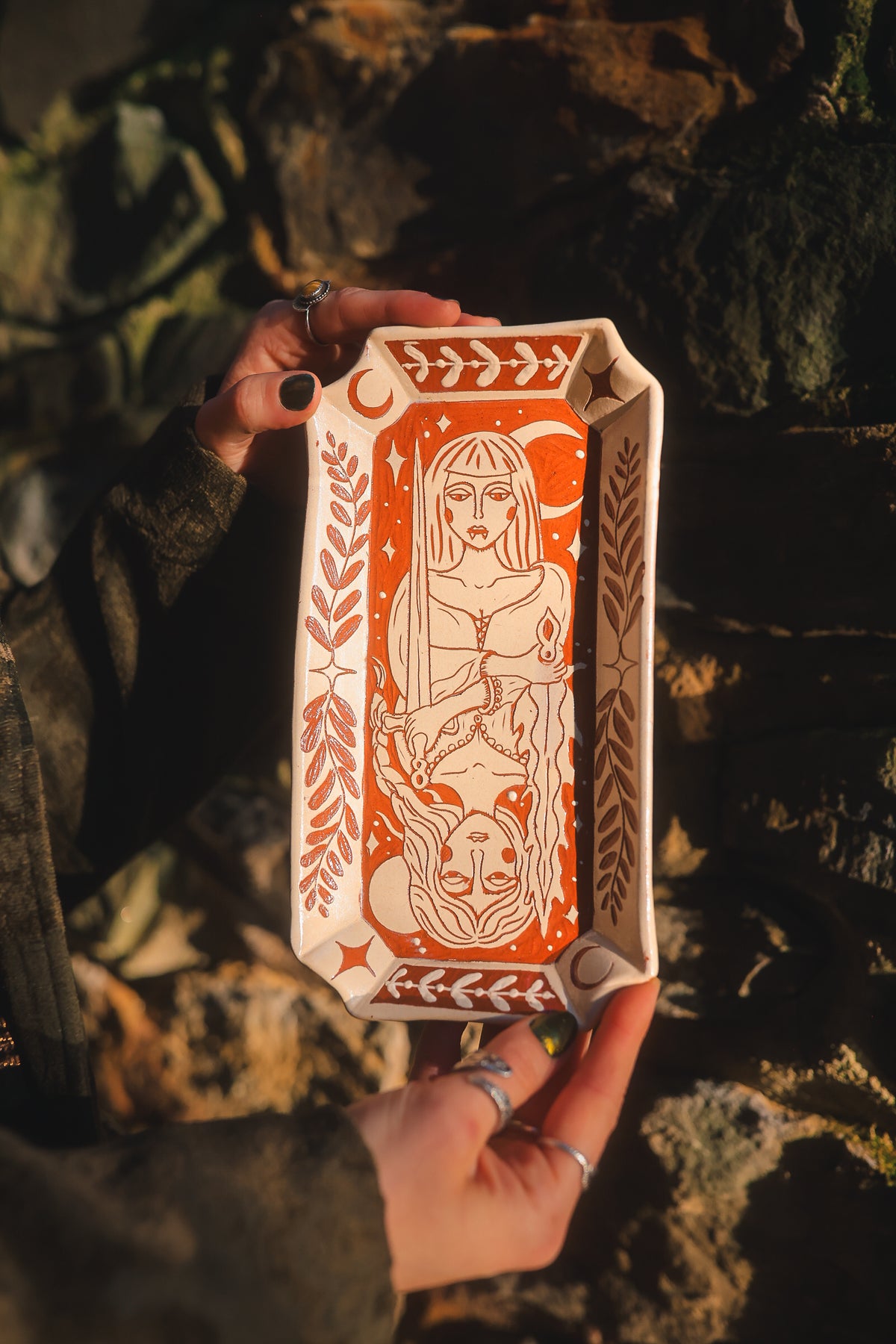 Vampyr Queen of Swords Dish in Slipped Terracotta