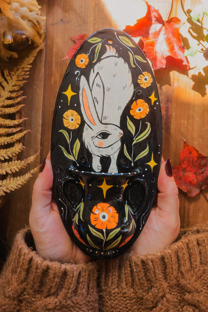 Glazed Midnight White Rabbit of Morwain Wall Pocket