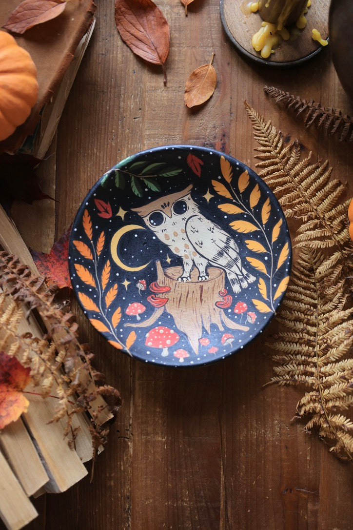 Midnight Autumn Forest Owl Dish