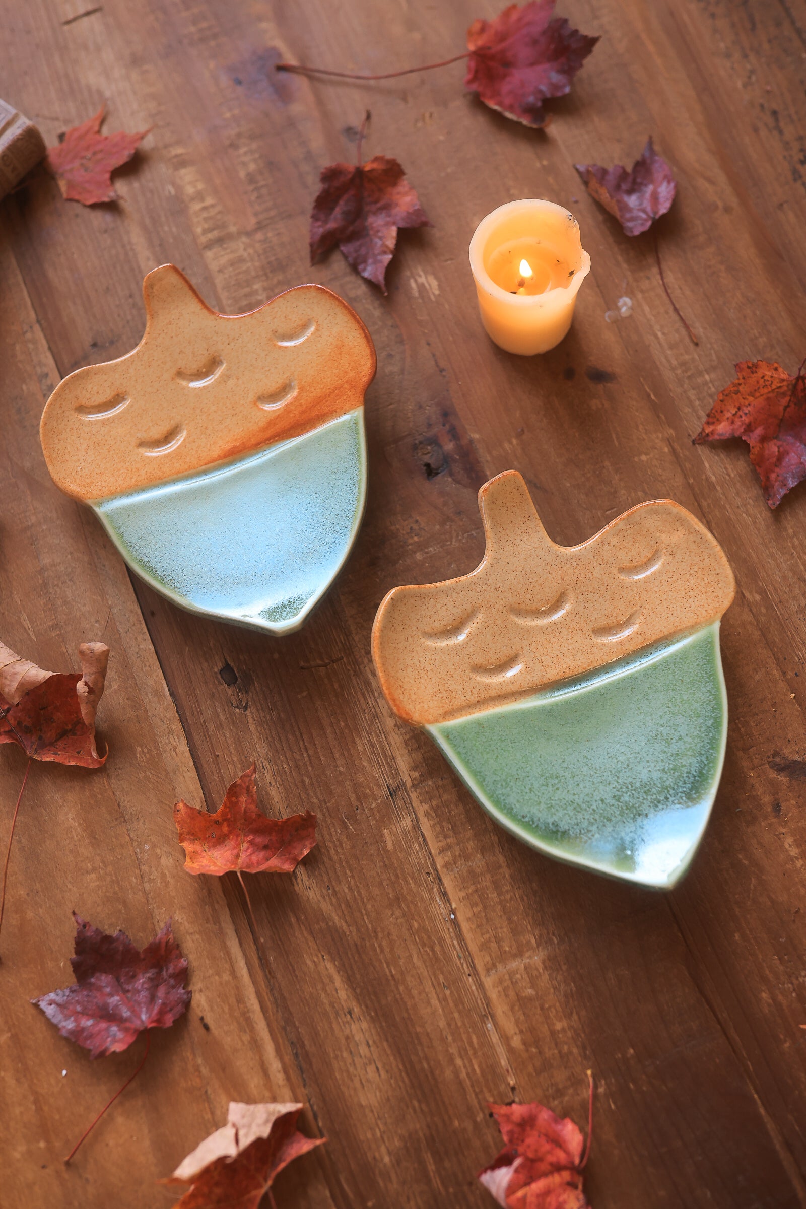 Pair of Autumn Forest Acorn Dishes in Porcelain
