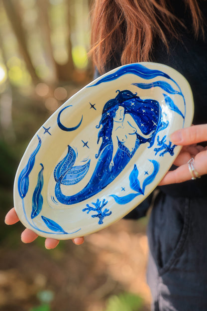 Painted Blue Porcelain Mermaid’s Dream Dish