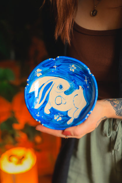 Porcelain Meadow Bunny Dish in Washed Cobalt