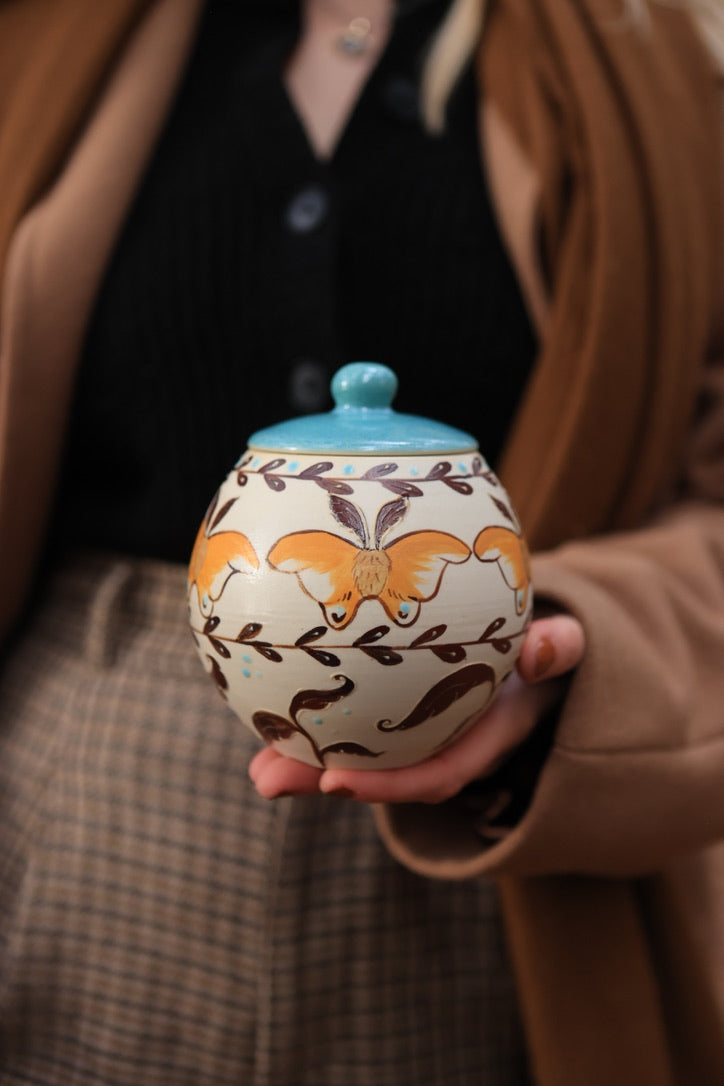 Painted Autumn Moths Apothecary Jar in Porcelain