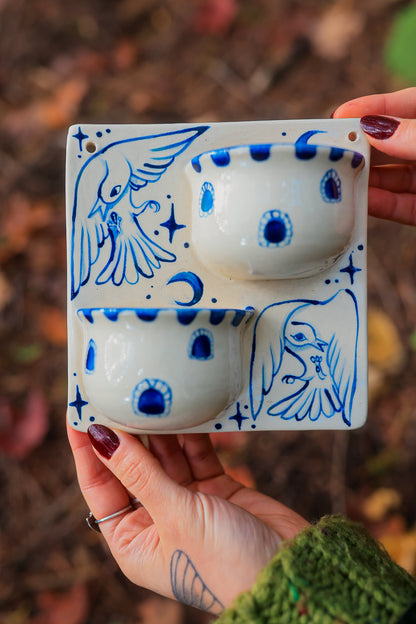 Birds of the Citadel Double Wall Pockets in Painted Blue-On-White Porcelain