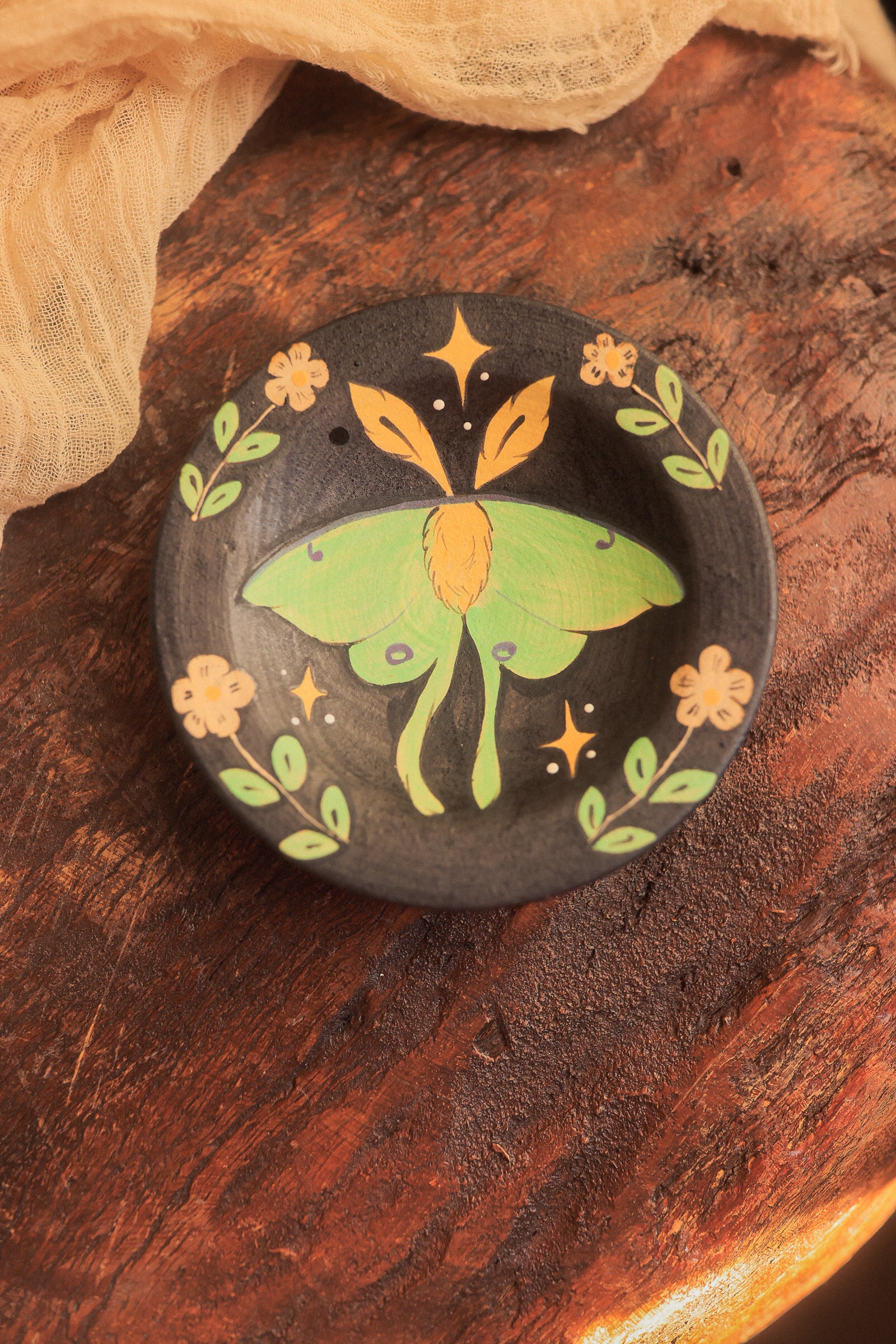 Painted Midnight Luna Moth Trinket Dish