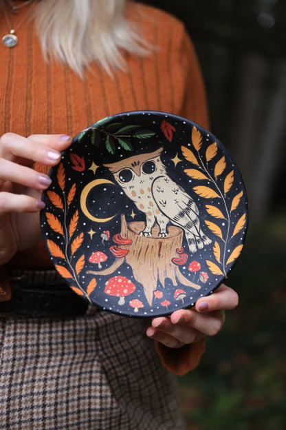 Midnight Autumn Forest Owl Dish