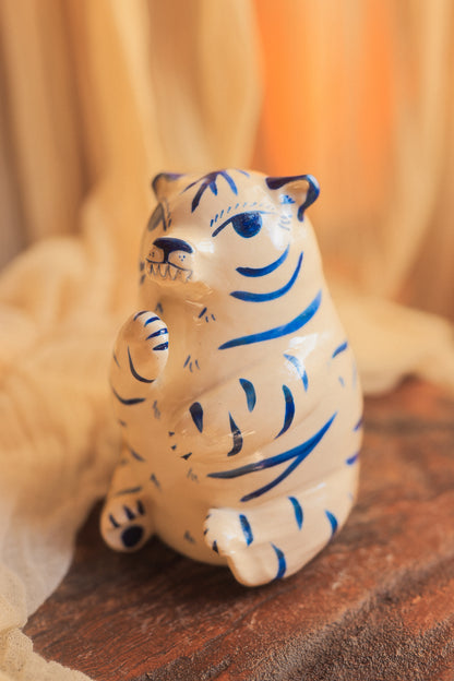 Blue and White Tigrezinho Tiger Guardian Figurine