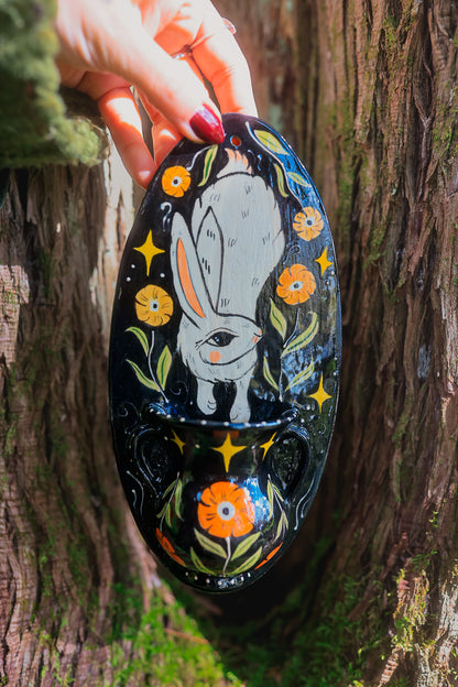Glazed Midnight White Rabbit of Morwain Wall Pocket