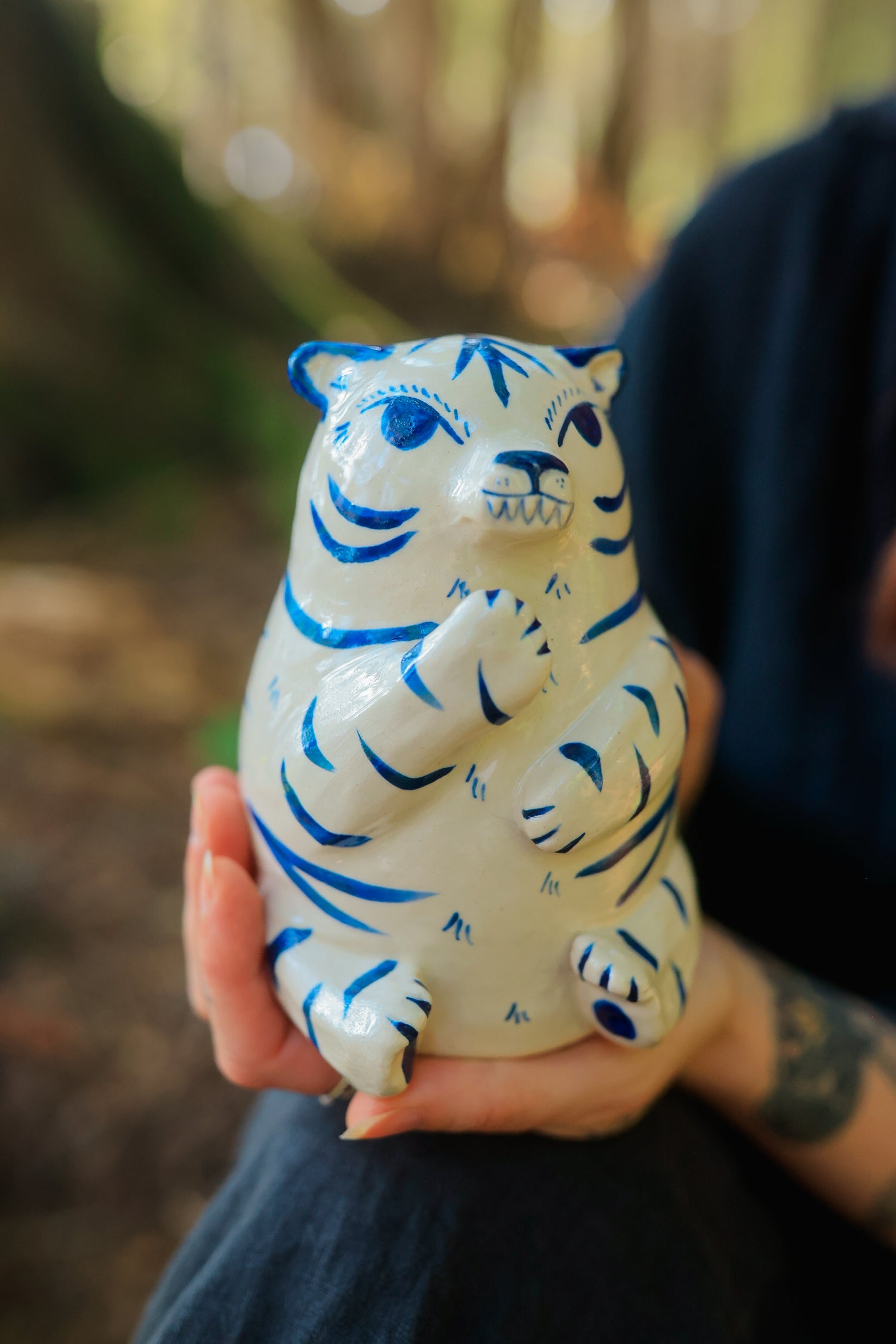 Blue and White Tigrezinho Tiger Guardian Figurine