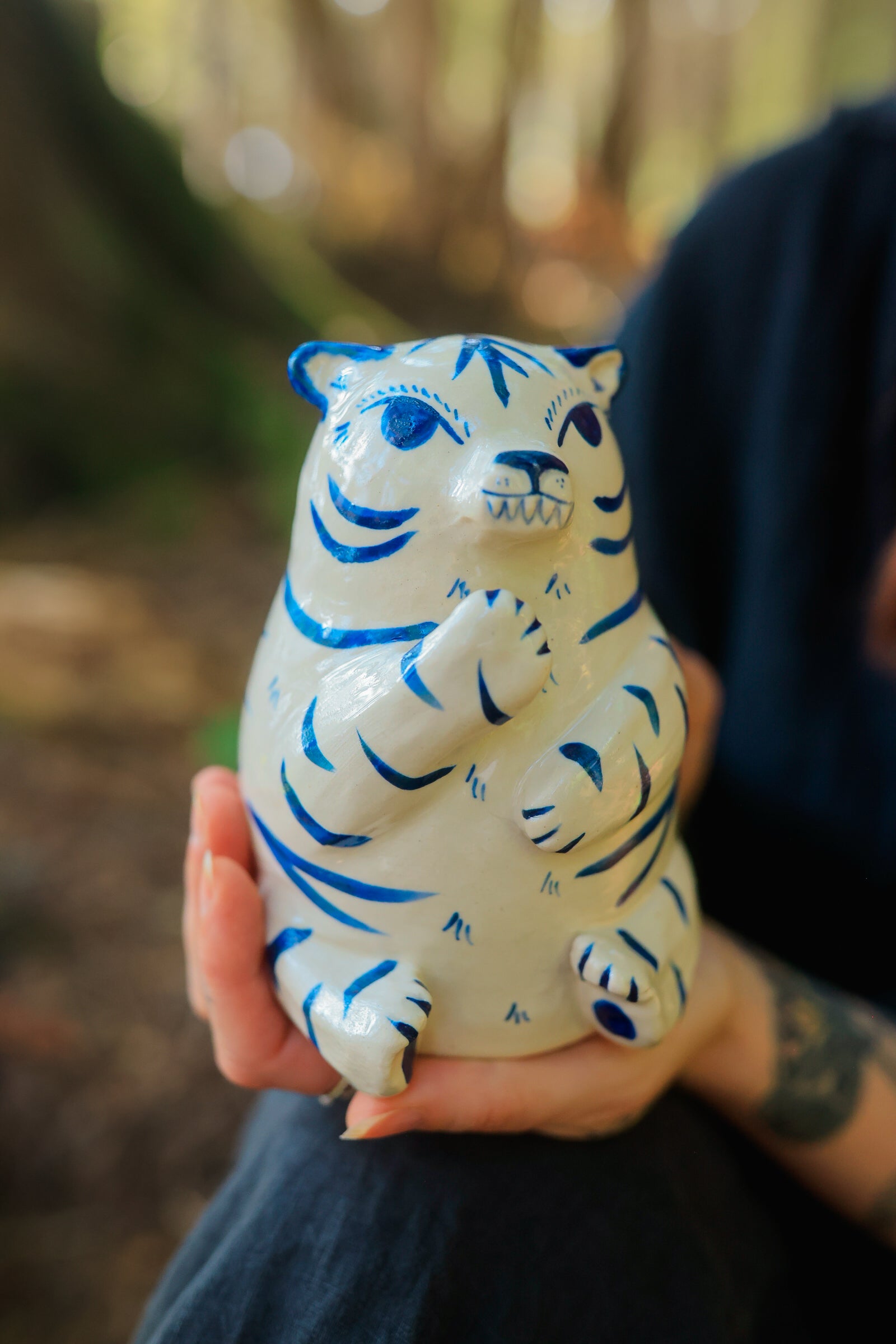 Blue and White Tigrezinho Tiger Guardian Figurine