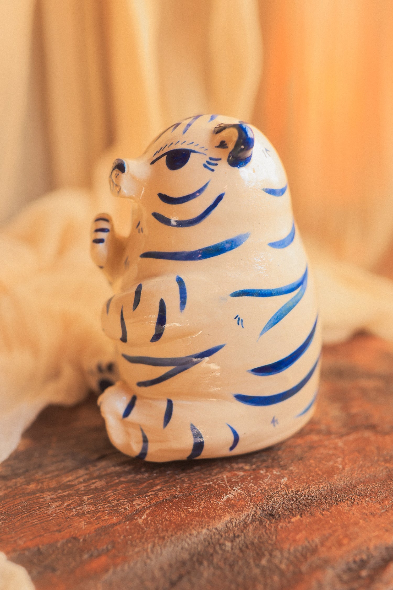 Blue and White Tigrezinho Tiger Guardian Figurine