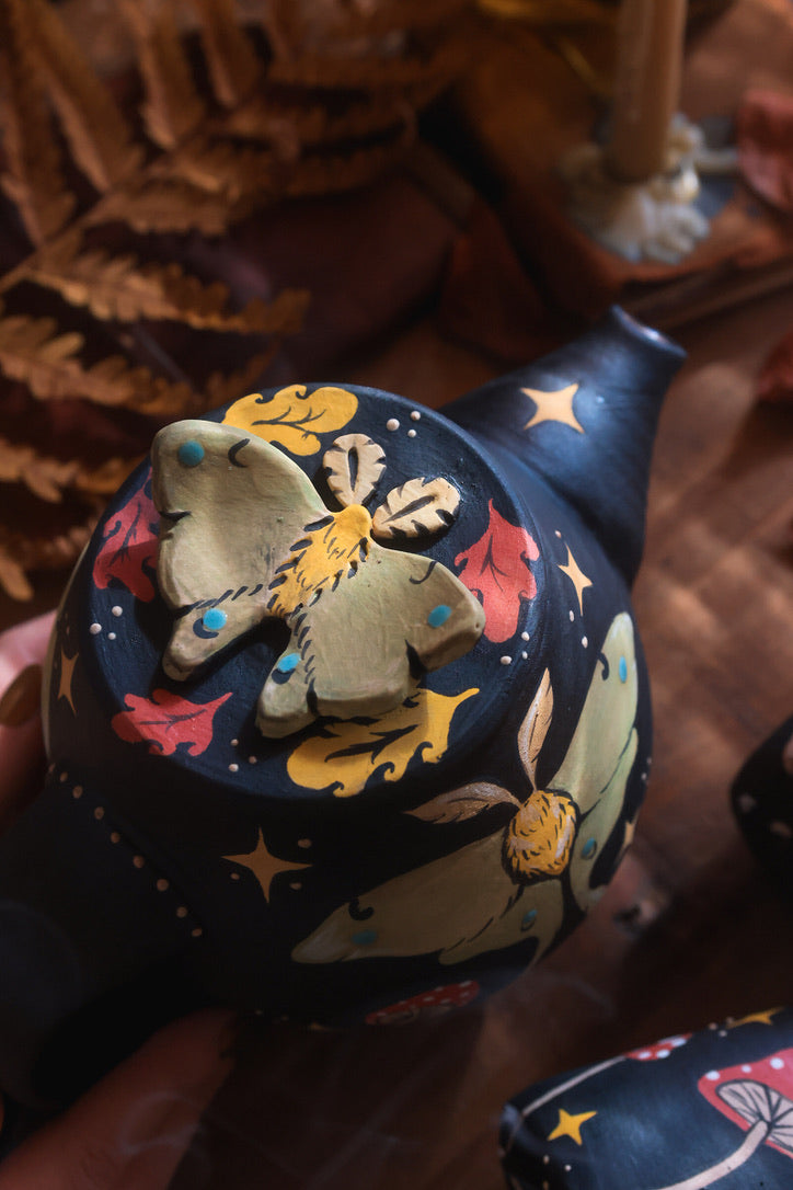 Midnight Autumn Luna Moths &amp; Mushrooms Teapot Set