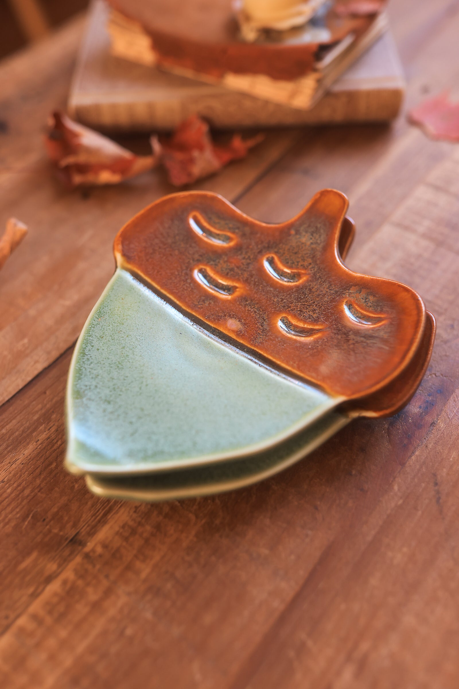 Pair of Autumn Forest Acorn Dishes in Porcelain