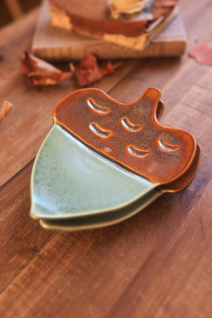 Pair of Autumn Forest Acorn Dishes in Porcelain