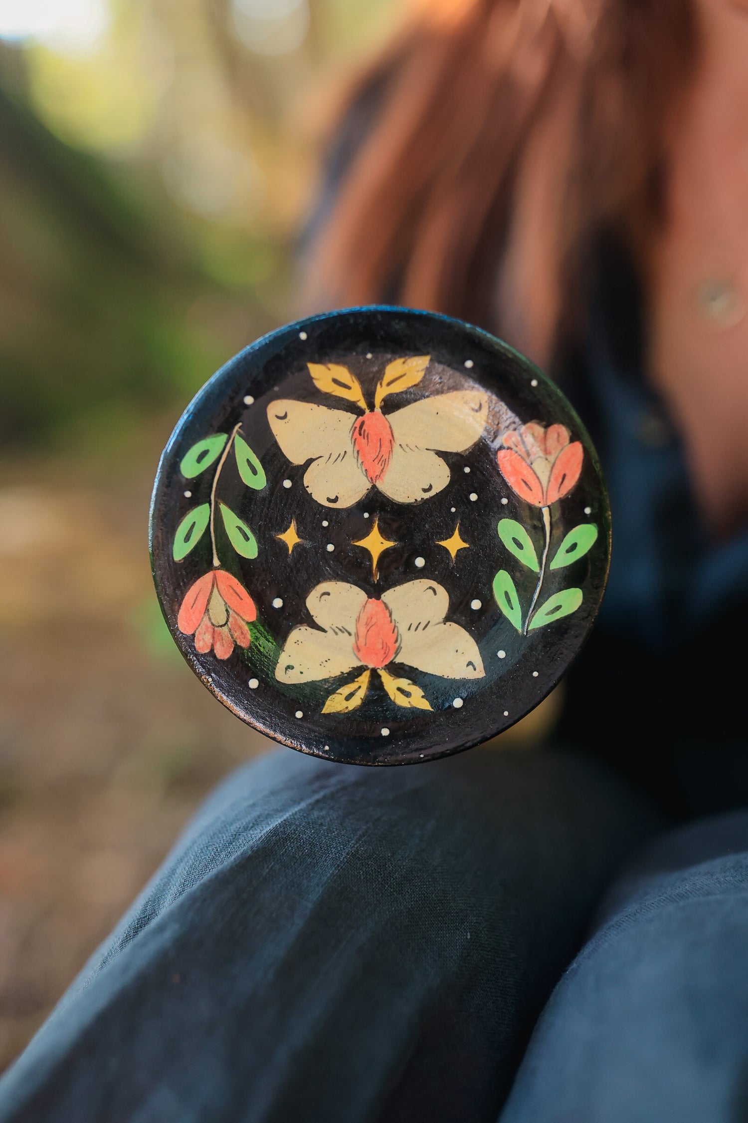 Painted Midnight Garden Moths Trinket Dish