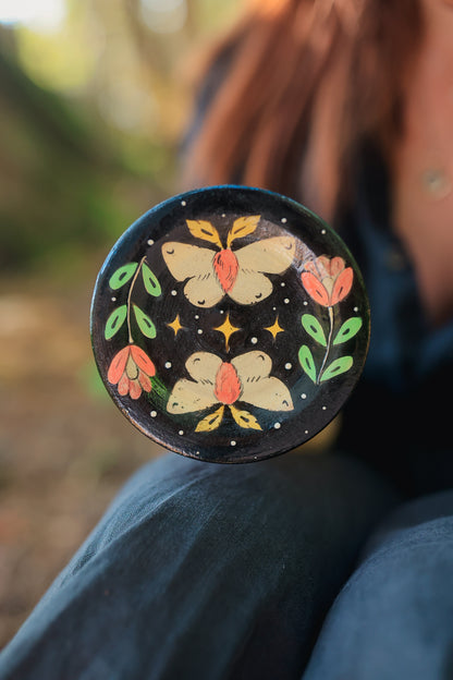 Painted Midnight Garden Moths Trinket Dish