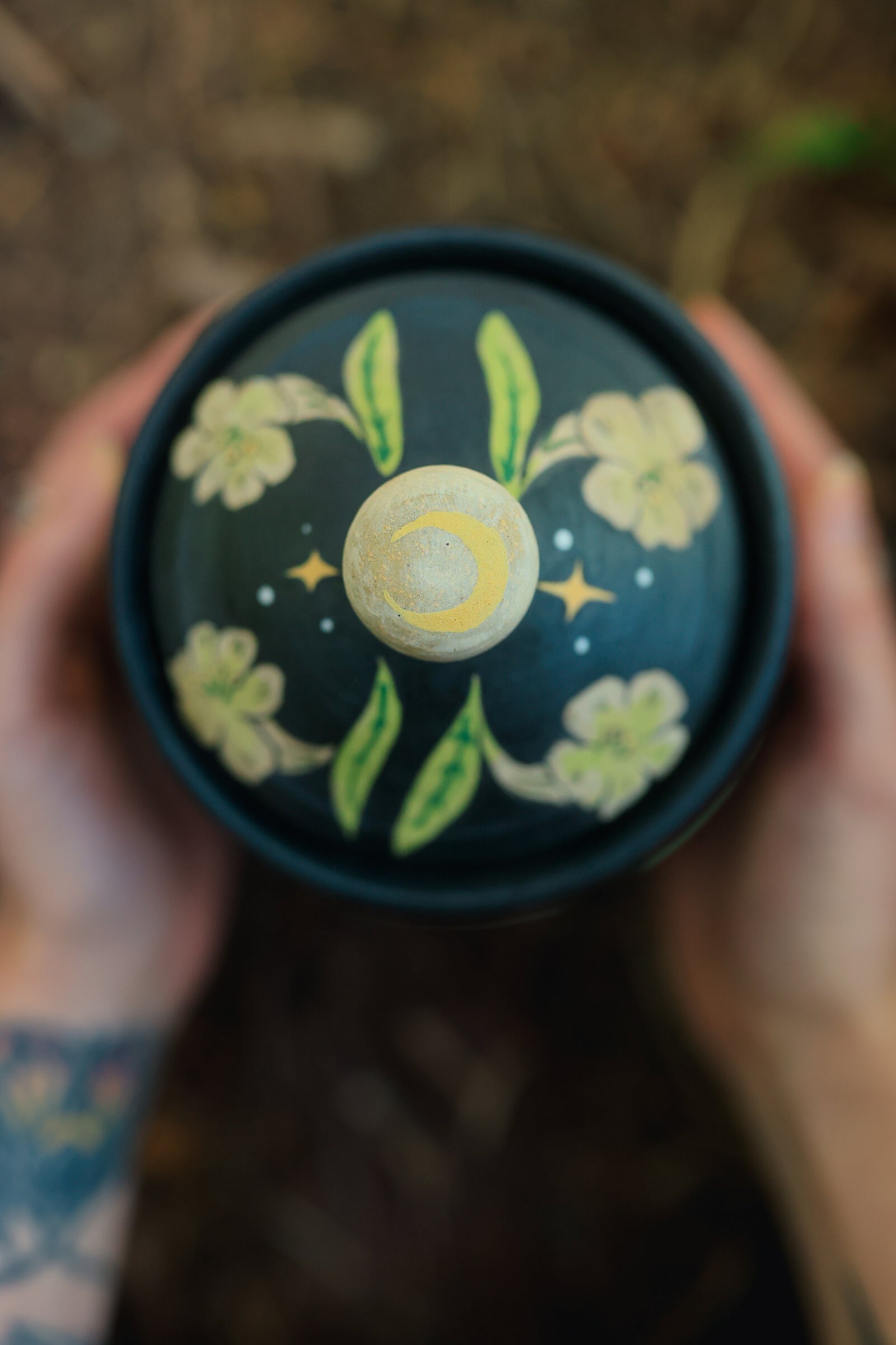 Painted Luna Moths Lidded Jar in Midnight