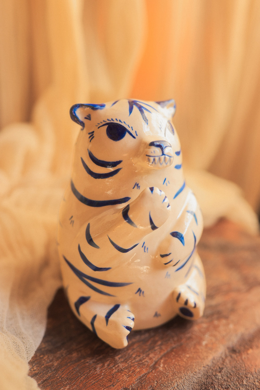Blue and White Tigrezinho Tiger Guardian Figurine