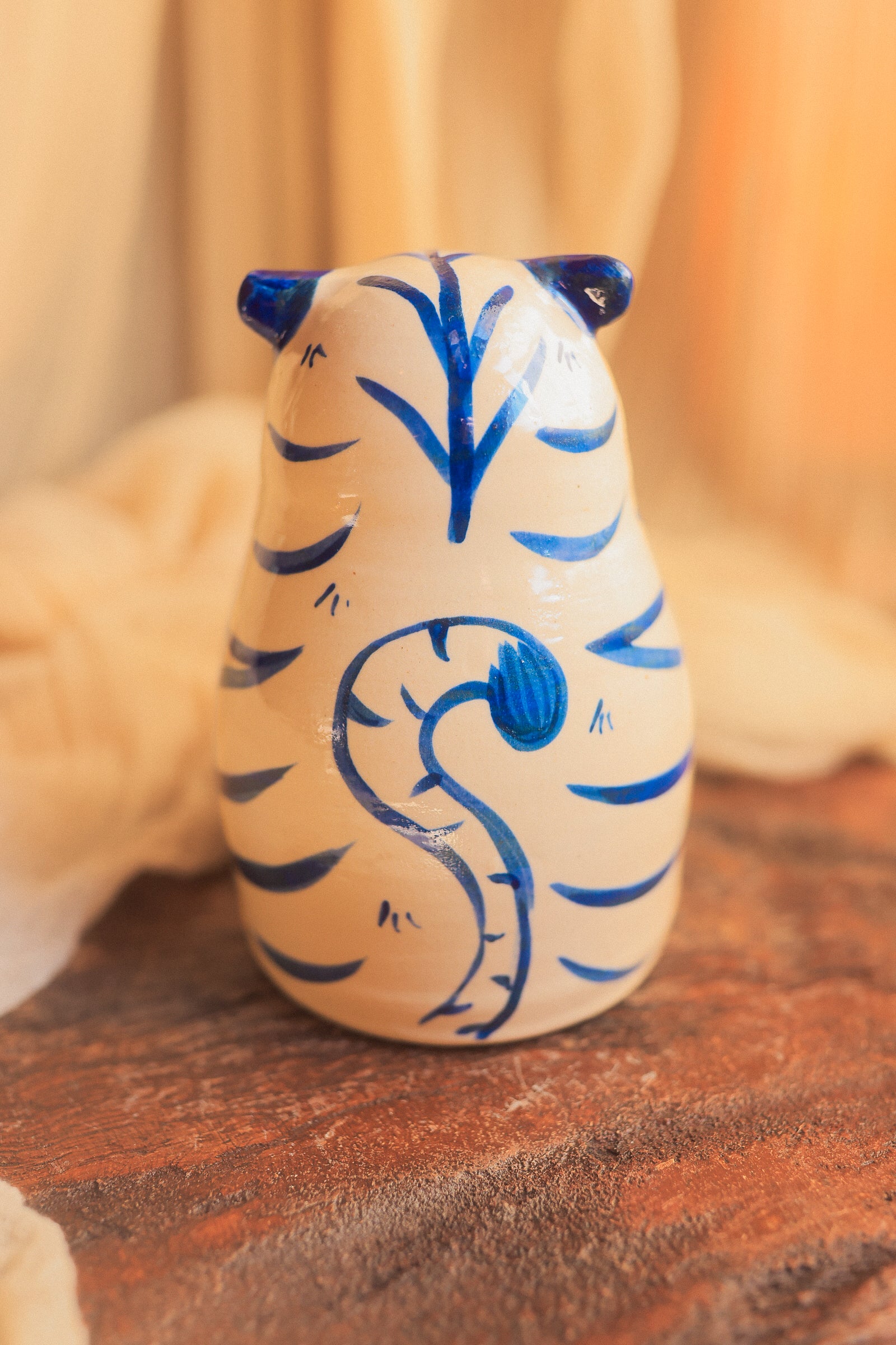 Blue and White Tigrezinho Tiger Guardian Figurine