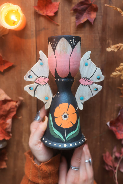 Blushing Forest Moths Candle Holder in Midnight