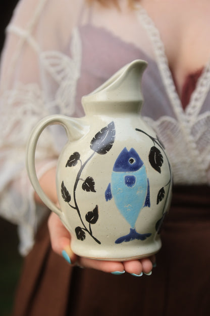 Painted Ink &amp; Indigo Fish Watering Vase in Porcelain