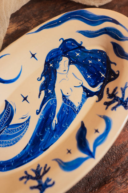 Painted Blue Porcelain Mermaid’s Dream Dish