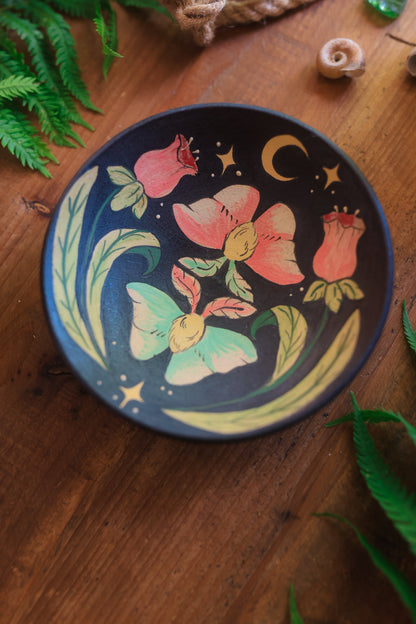 Painted Rosy Midnight Moths Trinket Dish