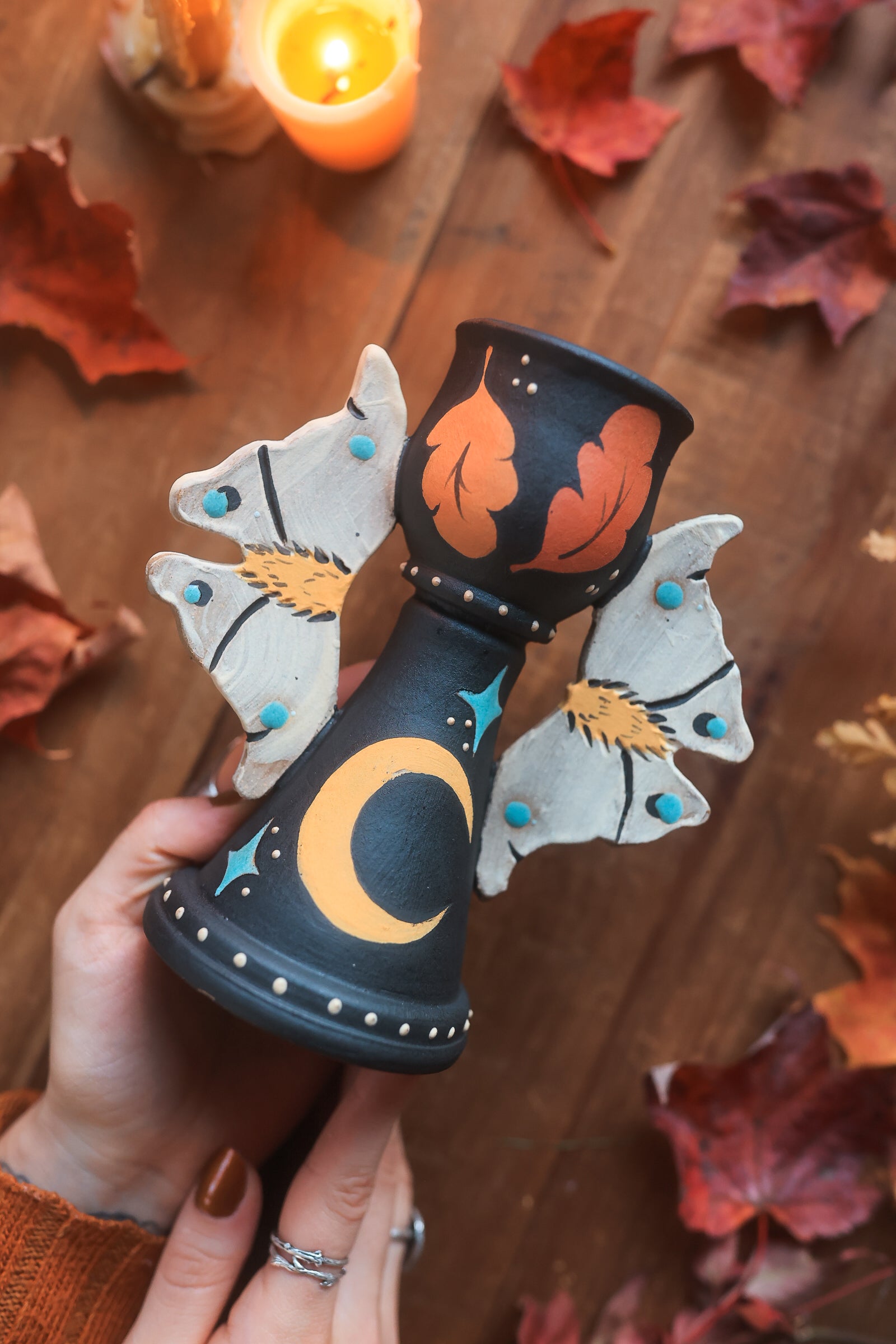 Autumn Moths Candle Holder in Midnight