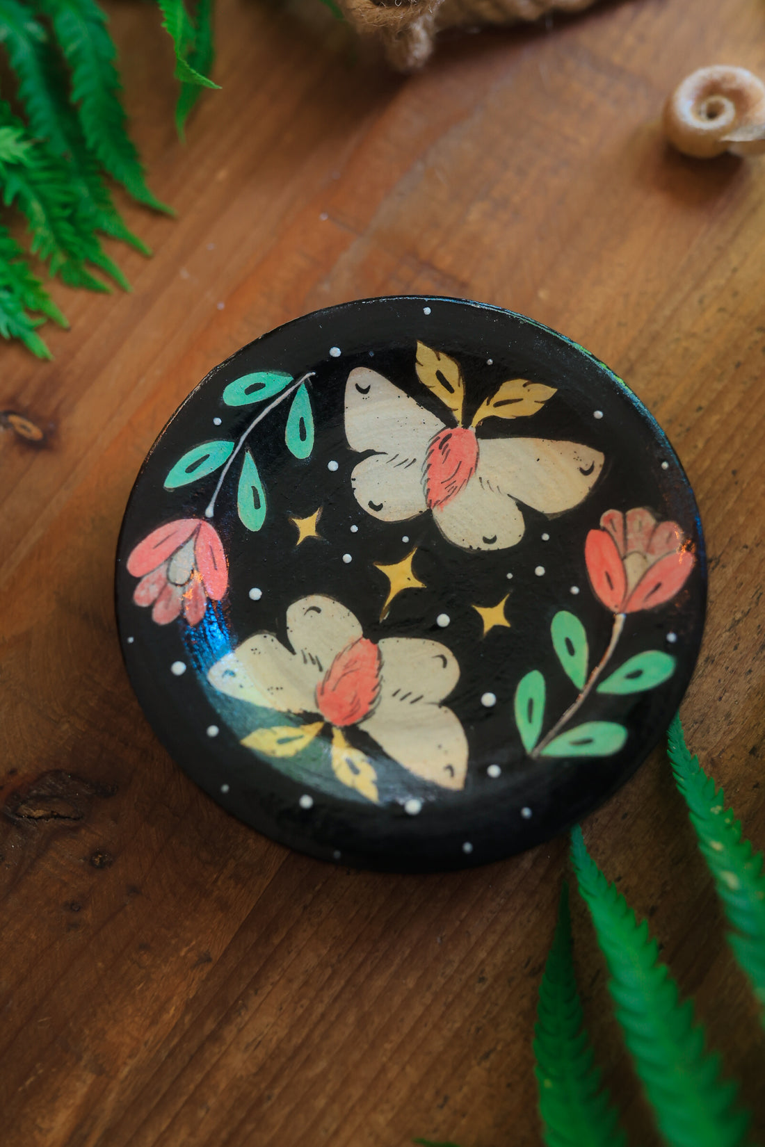 Painted Midnight Garden Moths Trinket Dish