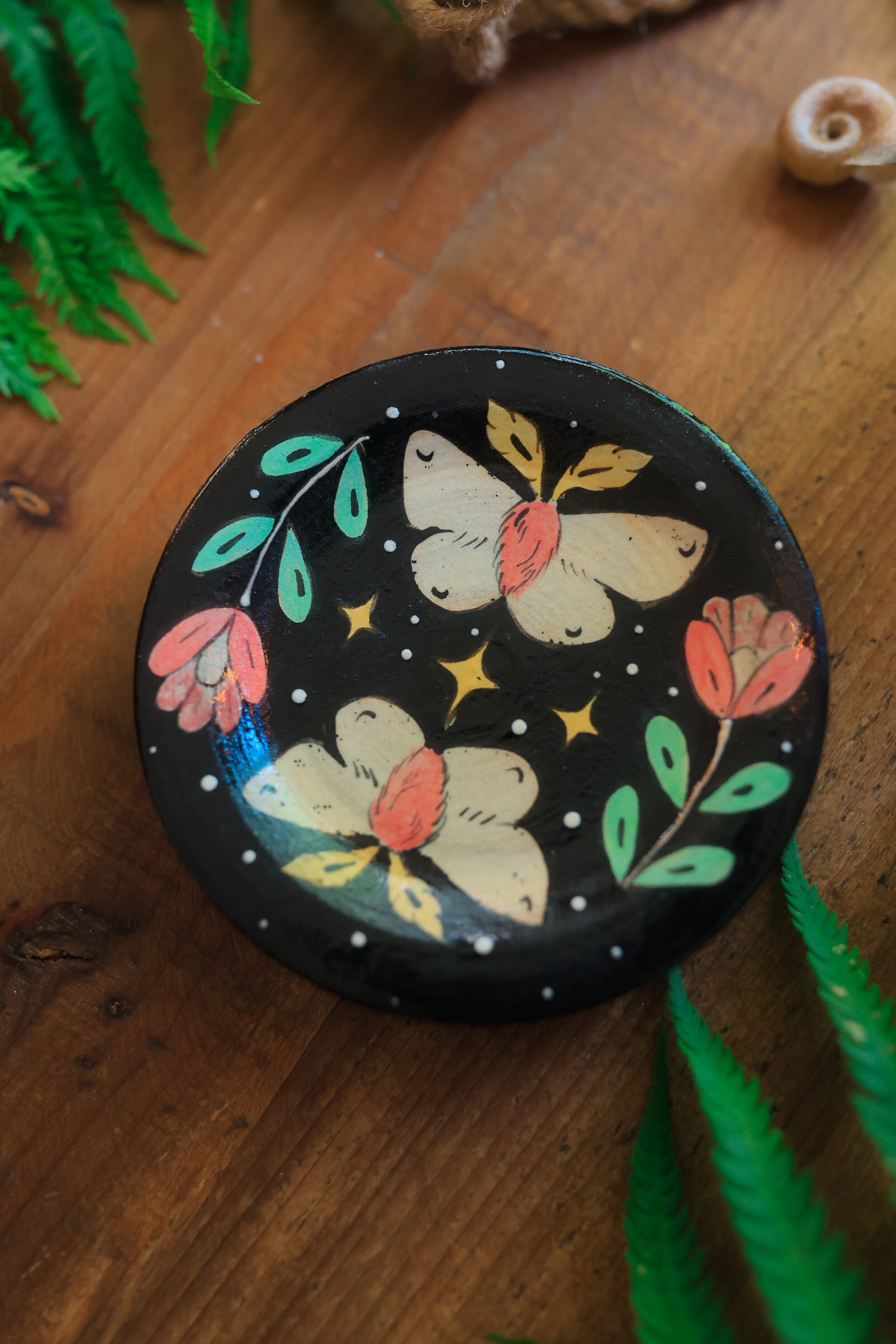 Painted Midnight Garden Moths Trinket Dish