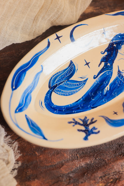 Painted Blue Porcelain Mermaid’s Dream Dish