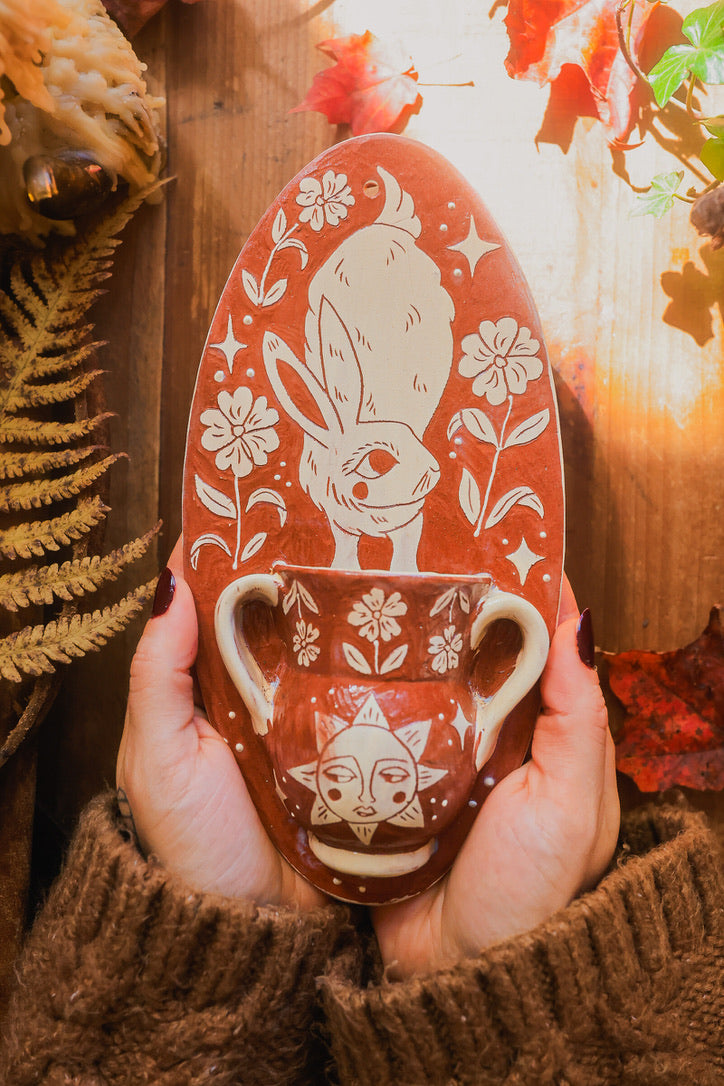 Autumn Hedge Rabbit of Morwain Wall Pocket in Terracotta