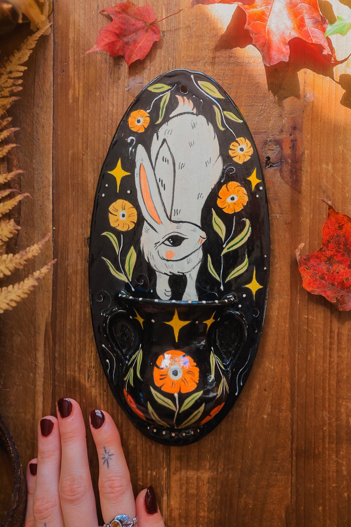 Glazed Midnight White Rabbit of Morwain Wall Pocket