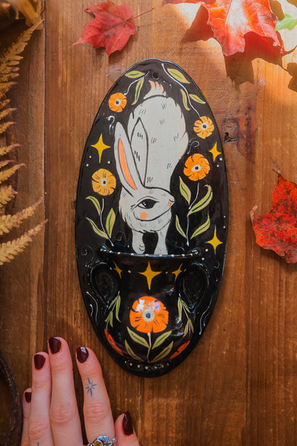 Glazed Midnight White Rabbit of Morwain Wall Pocket