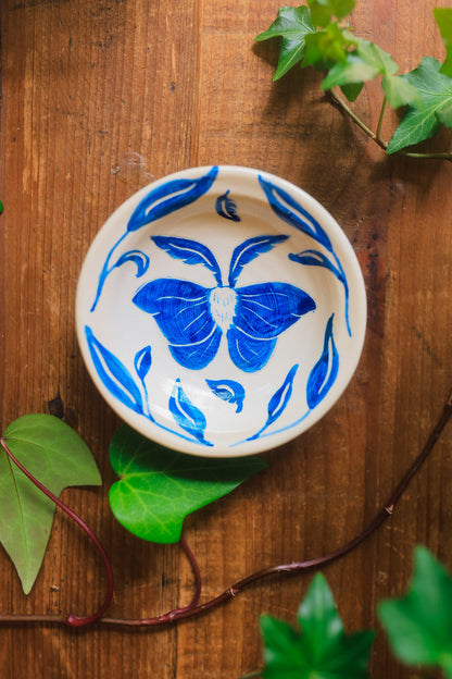Porcelain Meadow Moth Dish in Washed Cobalt