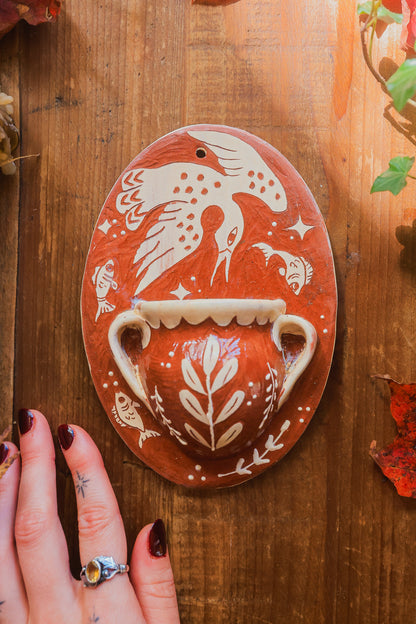 Autumn Lake Loon Wall Pocket in Terracotta