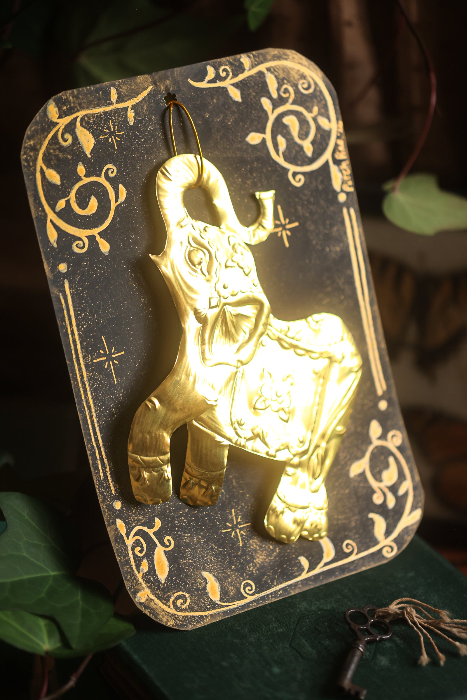 Golden Elephant Talisman in Antique Brass