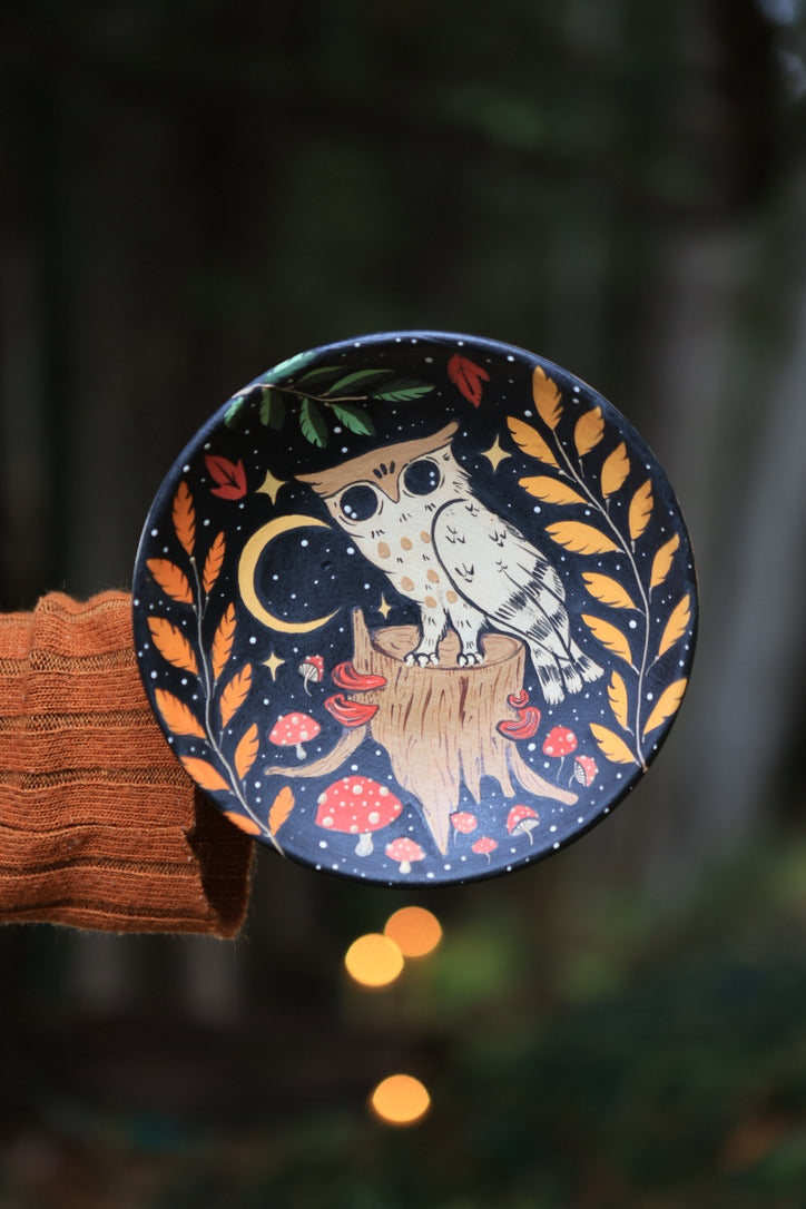 Midnight Autumn Forest Owl Dish