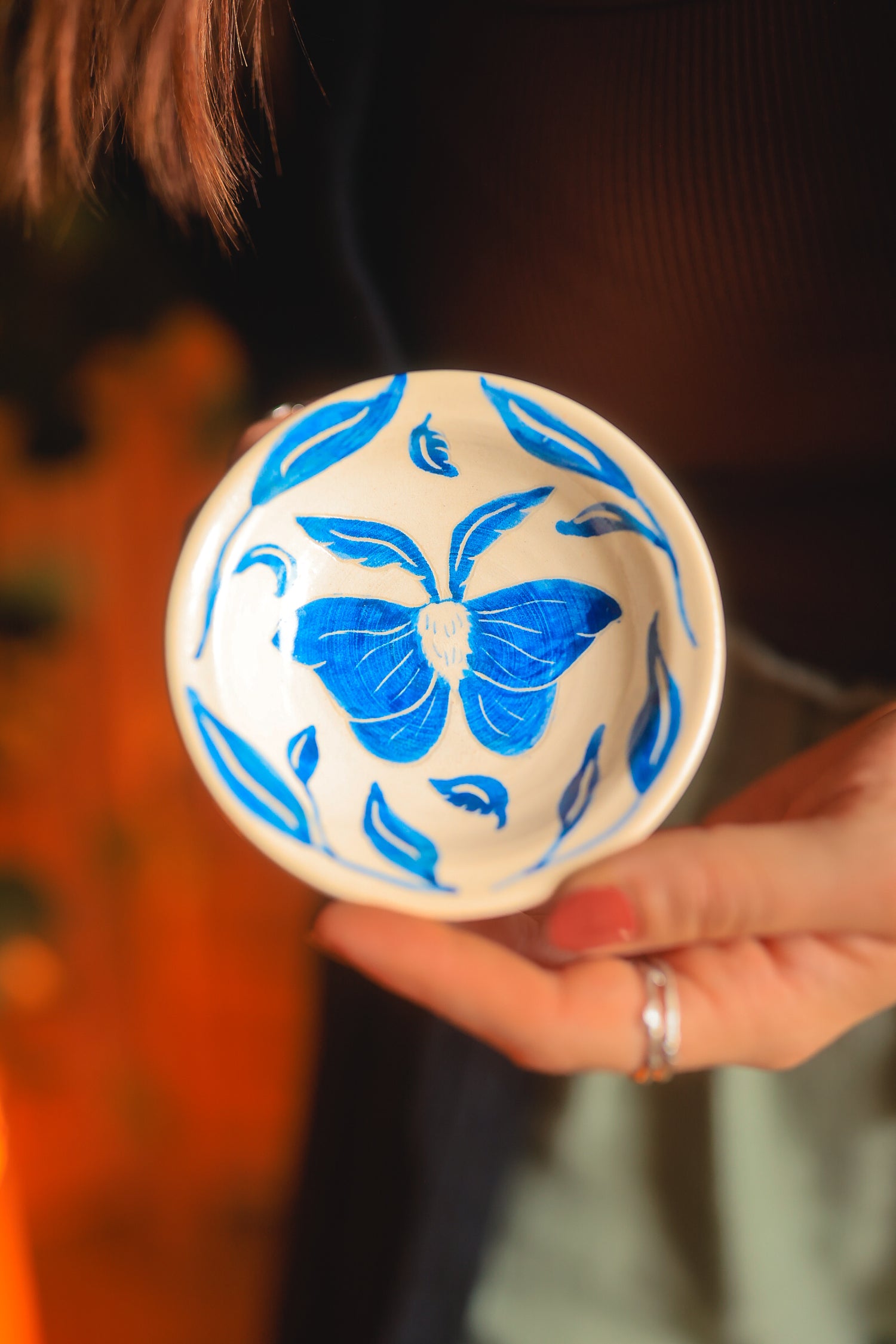 Porcelain Meadow Moth Dish in Washed Cobalt