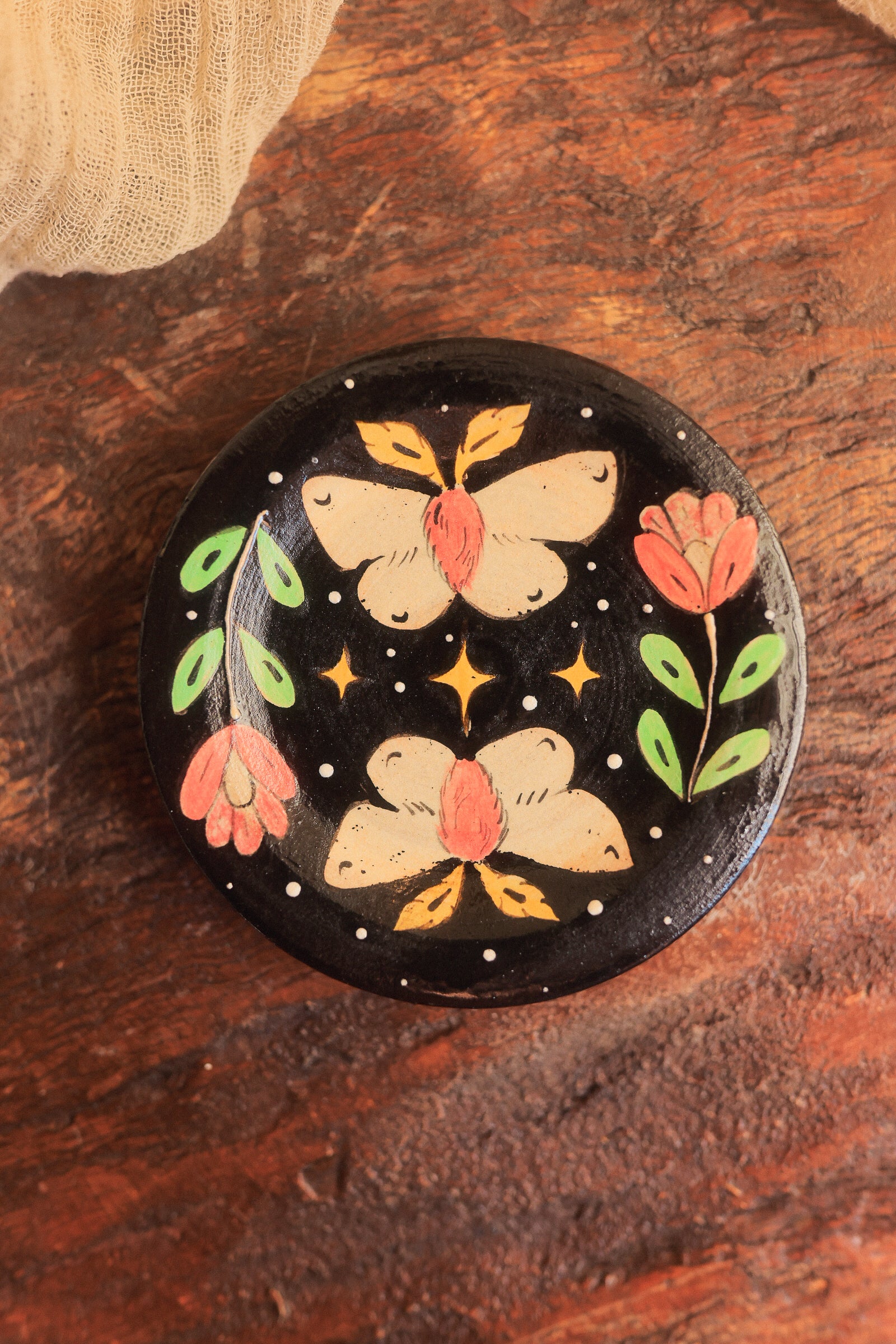Painted Midnight Garden Moths Trinket Dish